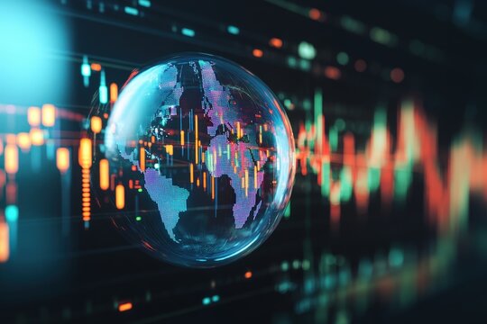 A globe is floating in a sea of numbers and lines, generative ai image - Powered by Adobe