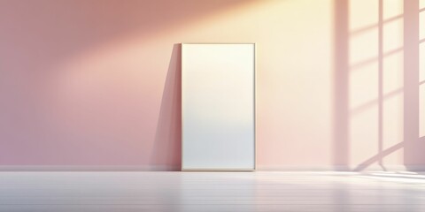 Obraz premium A blank canvas leaning against a pastel colored wall bathed in soft natural light