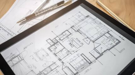 Modern Architectural Blueprint on Tablet