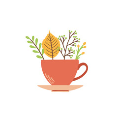 Cup with tea or wine and spices, hot drink on a cold day. Herbal autumn tea. Isolated vector illustration in flat design