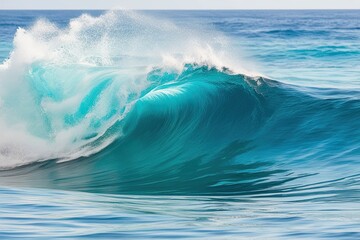 Fototapeta premium Vibrant Turquoise Wave Splashing on Clear Ocean Surface