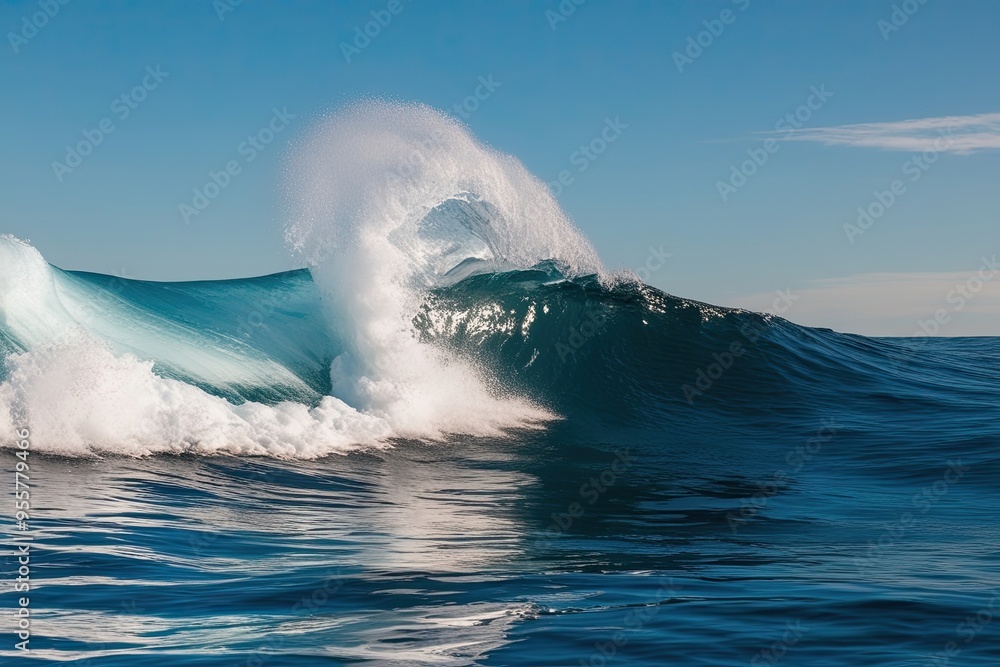 Poster shiny icy wave crashing on pristine ocean surface