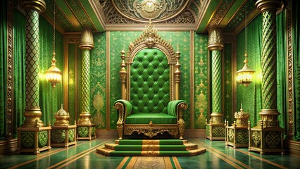 Obraz premium majestic throne Room, green royal throne,king throne illustration.4k resolution.
