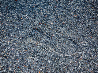 Shoe print on grey sand