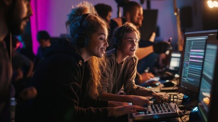 Obraz premium Engaged Gamers at a Tech Event