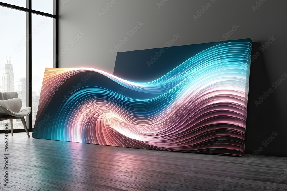 Poster vibrant gradient wave design on canvas with luminous dimensional effects