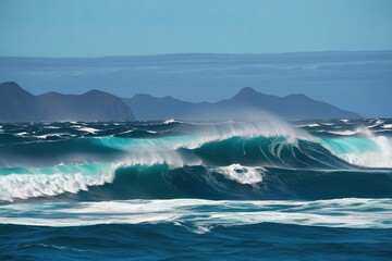 Fototapeta premium Rugged Waves and Turquoise Ocean Visualizing the Power of Relentless Movement