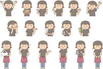 飲食店の女性の色々なポーズのセット