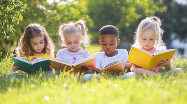 Children Reading in Nature