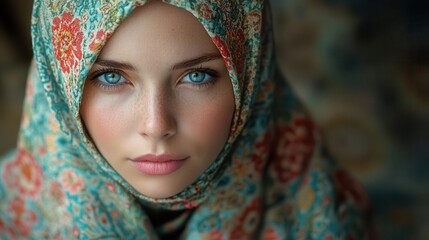empowering portrait of cancer survivor serene expression ornate floral headscarf soft natural lighting hope and resilience theme