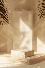Creamy Beige Background with White Square Podium in the Center