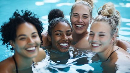 Joyful Friends Swimming Together
