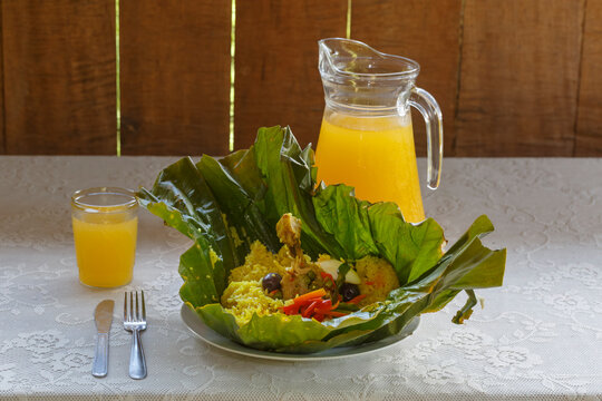 Peruvian Dish "Juane" Served in Banana Leaf