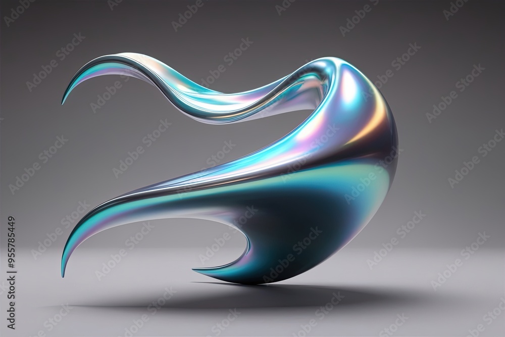Poster 3d iridescent metallic shape flowing celestial visualization