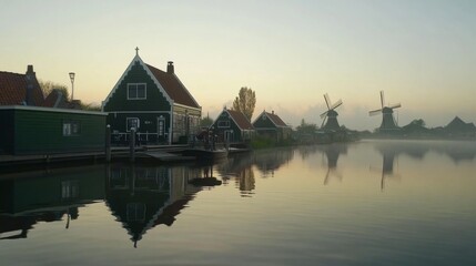Obraz premium Tranquil Dutch Landscape at Dawn