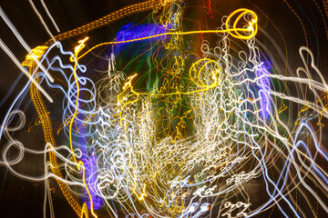 Colorful abstract lights captured in long exposure at night