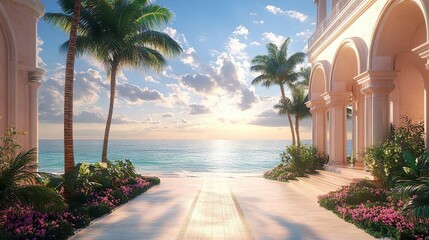 Fototapeta premium Opulent beachfront architecture showcased in stunning design and building photos