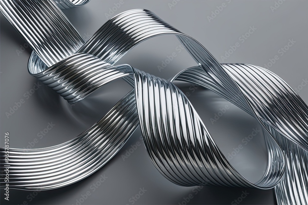Poster three dimensional mercury chrome ribbon design with elegant metallic wave form