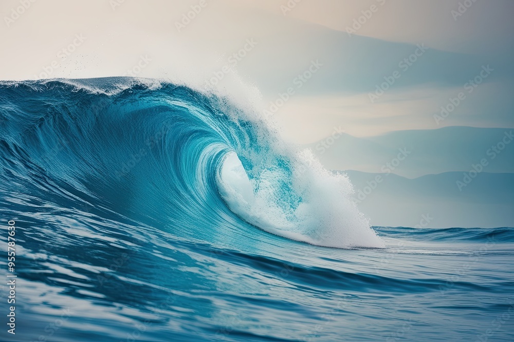 Poster dynamic azure wave splashing on an ethereal background