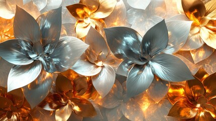 Abstract Metallic Flowers in Gold and Silver Tones