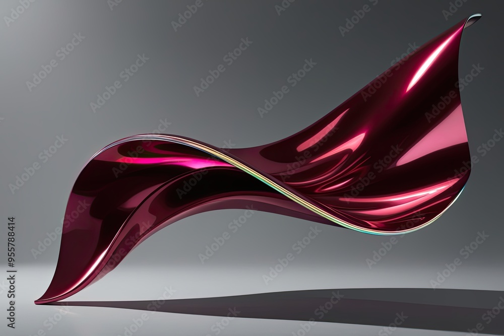 Poster dynamic 3d metallic ruby strip with iridescent outline effects