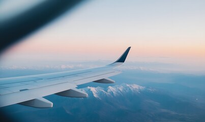 Scenic mountain vista seen from an airplane's window, Generative AI