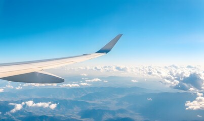 Scenic mountain vista seen from an airplane's window, Generative AI