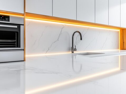 A modern kitchen with wooden accents and integrated smart appliances, designed for a tech-savvy homeowner