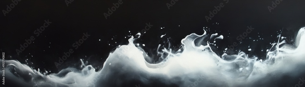 Poster a captivating image of white waves crashing against a dark background, showcasing motion and fluidit