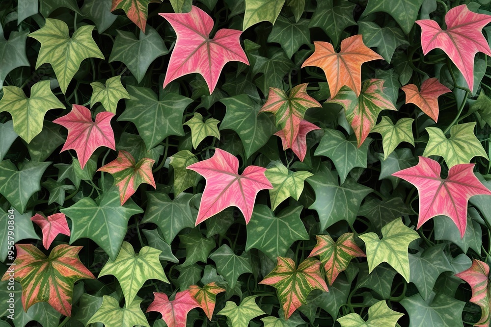 Poster high quality 3d rendering of detailed variegated hedera helix ivy with lush greenery and textured le