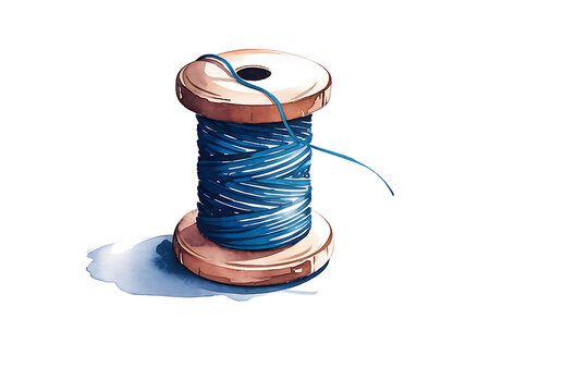 recommend clip art: spool, watercolor clipart illustration of Wooden indigo thread with isolated background.