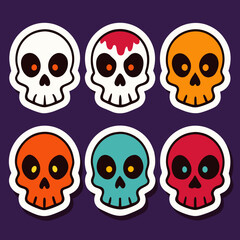 Halloween Colorful skull clipart icon set vector illustration