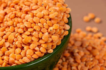 ceramic pot with raw red lentils