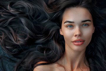 Shiny, bouncy black female hair enhanced by specialized hair care products.