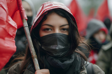 Portrait of a passionate activist in a demonstration, defending with determination the rights and social causes.
