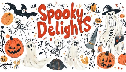 Spooky Halloween Delights with Pumpkins, Ghosts, and Skeletons