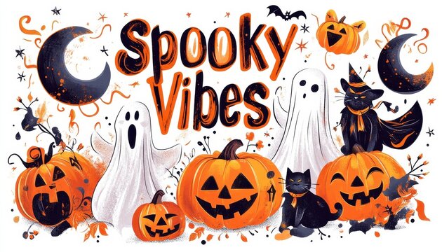 Spooky Vibes with Pumpkins, Ghosts, and Black Cats