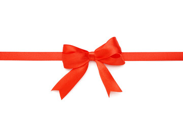 Ribbon with red bow isolated on white background