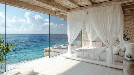 Obraz premium honeymoon, cabana, bedroom, white, Spectacular view, resort,luxury, deluxe, 