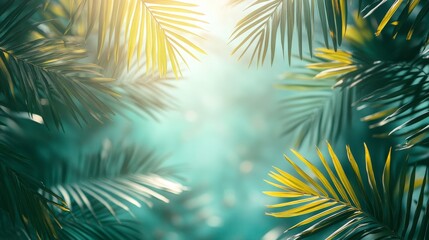 Palm Fronds Framing a Soft Blue Background