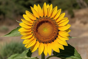 A Graceful Yellow Sunflower Head with Seeds on a Natural Backdrop � Striking Floral Motif for Bright Summer Festive Card Design