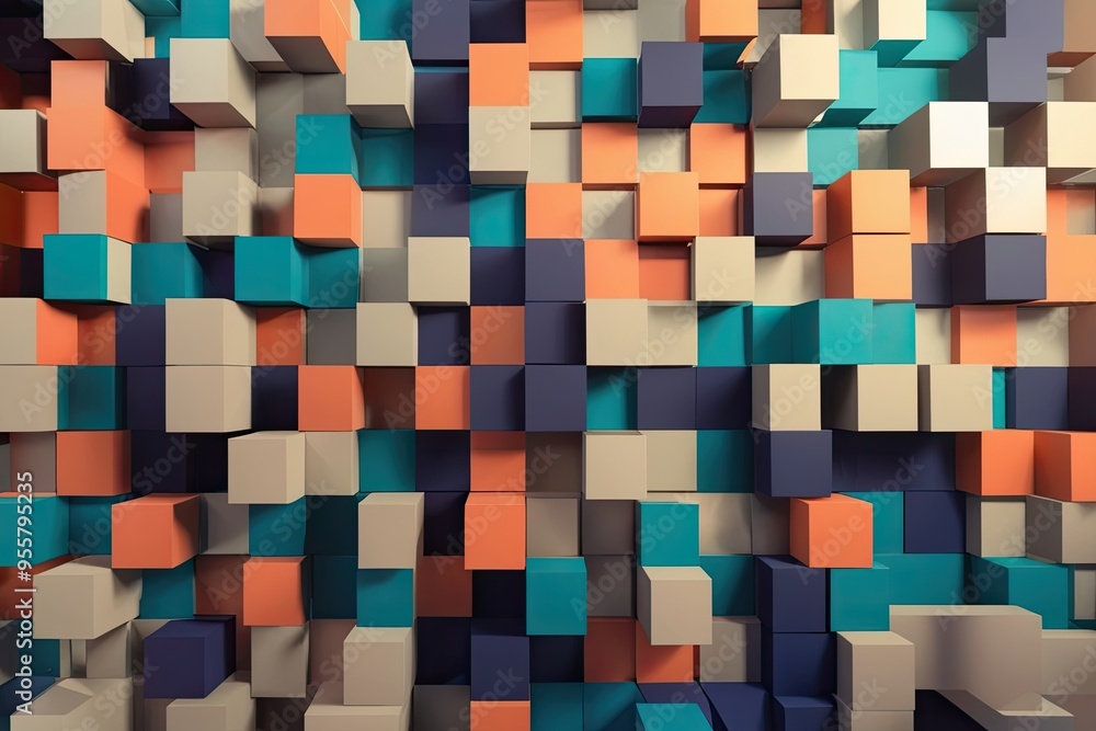 Poster three dimensional abstract geometric block background design
