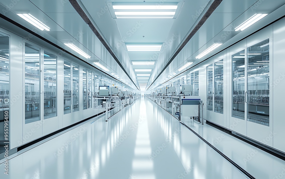 Poster High-Tech Electronics Assembly Plant with Automated Circuit Board Production in Pristine Environment