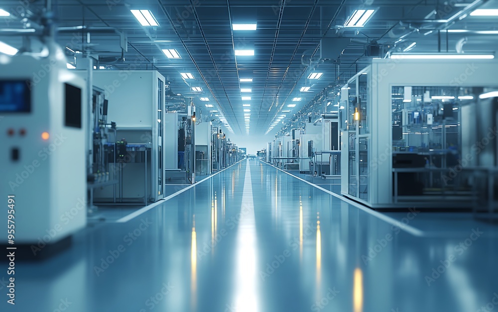 Fototapete high-tech electronics assembly plant with automated circuit board production in pristine environment