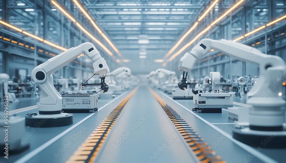 Aufkleber state-of-the-art automotive parts factory with robotic assembly and precision machinery