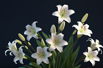 3D Visualization of White Lilium Candidum Flowers on Dark Background