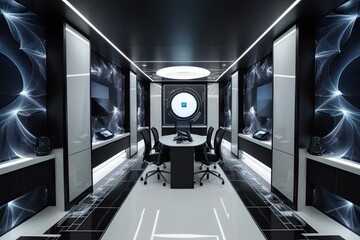 Contemporary Wallpaper Designs Featuring Geometric and Fractal Elements for a Modern Tech Environment