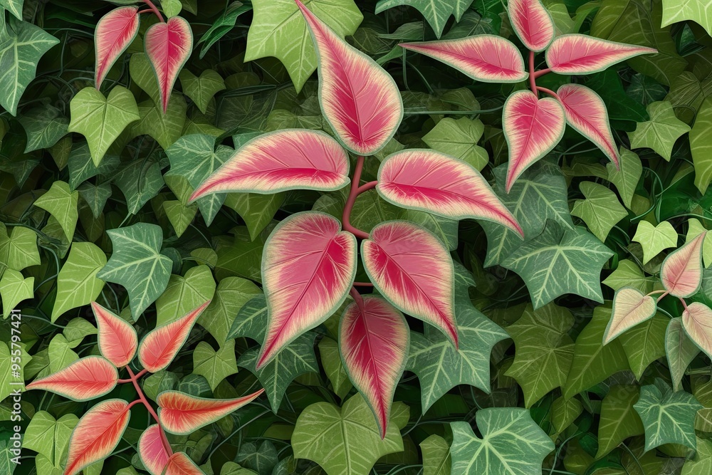 Poster high-quality 3d render of colorful variegated hedera helix ivy showcasing detailed texture and lush 