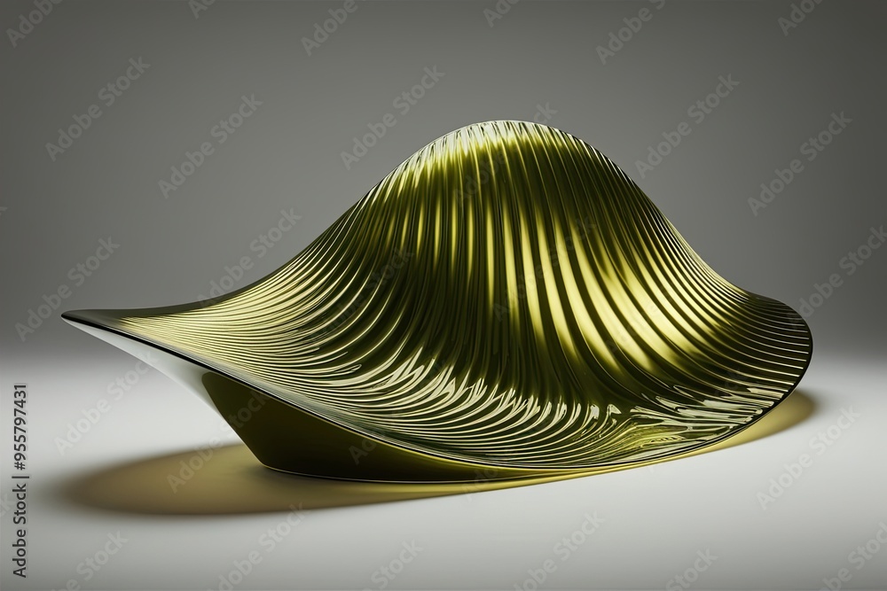 Poster Three Dimensional Olive Gradient Wave Form with Shimmering Luminescence