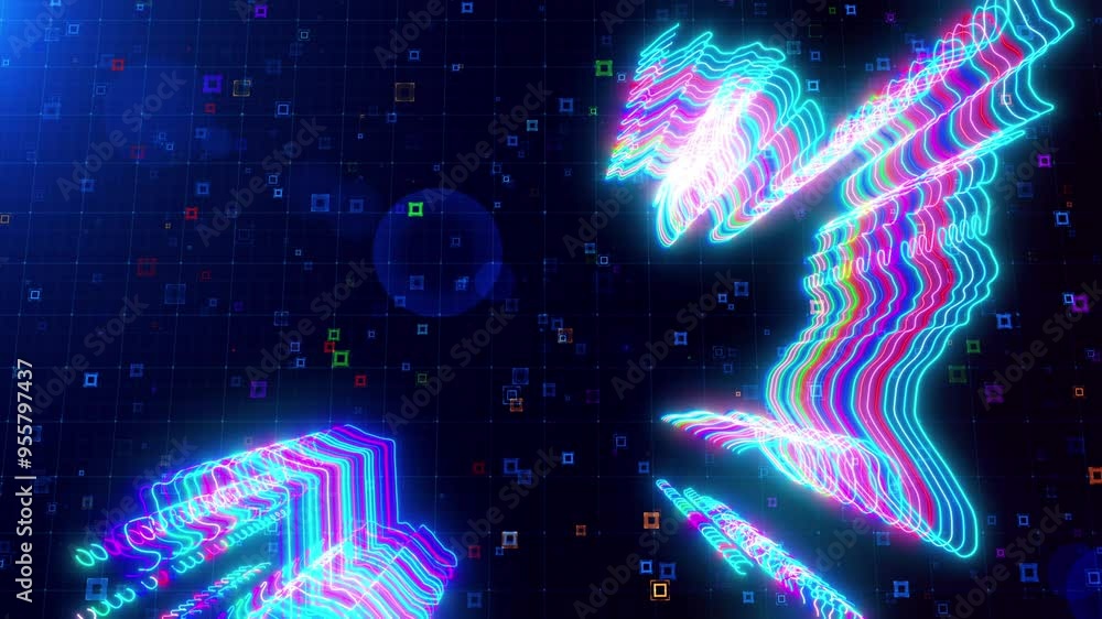 Poster motion view of united states map outlined with neon lines, dynamically glowing on a futuristic grid 